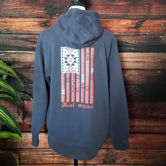 Ariat Large Rebar Aztec Flag Graphic Hoodie Hooded Sweatshirt Navy Blue 10041466 - Picture 7 of 11
